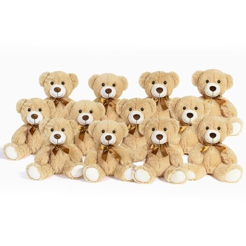 SNOWOLF 12er Pack Teddybär Plüsch Nette Gefüllte Tier Spielzeug Kissen Bär Puppe Geschenk für Kinder Jungen Mädchen Geburtstag Weihnachten Valentinstag(Khaki,13.7In/35CM) von SNOWOLF