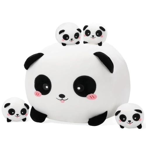 SNOWOLF 40cm Panda Plüschtier Mama Panda mit 4pcs kleines Baby im Bauch der Mutter, weiche Baumwolle Plüschtiere Squishy und kuschelig gefüllte Tier Kissen Geschenke für Kinder (weiß) von SNOWOLF