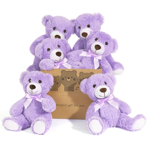 SNOWOLF 6er Pack Teddybär Plüsch Nette Gefüllte Tier Spielzeug Kissen Bär Puppe Geschenk für Kinder Jungen Mädchen Geburtstag Weihnachten Valentinstag(Lila,13.7In/35CM) von SNOWOLF