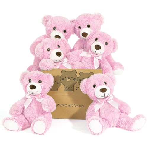 SNOWOLF 6er Pack Teddybär Plüsch Nette Gefüllte Tier Spielzeug Kissen Bär Puppe Geschenk für Kinder Jungen Mädchen Geburtstag Weihnachten Valentinstag(Rosa,13.7In/35CM) von SNOWOLF