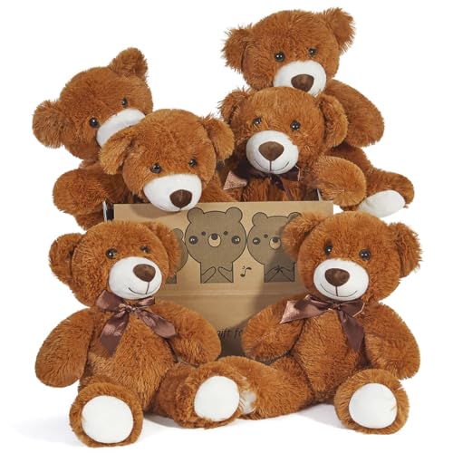 SNOWOLF 6er Pack Teddybär Plüsch Nette Gefüllte Tier Spielzeug Kissen Bär Puppe Geschenk für Kinder Jungen Mädchen Geburtstag Weihnachten Valentinstag (Braun,13.7In/35CM) von SNOWOLF