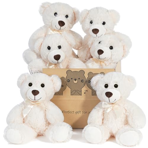 SNOWOLF 6er Pack Teddybär Plüsch Nette Gefüllte Tier Spielzeug Kissen Bär Puppe Geschenk für Kinder Jungen Mädchen Geburtstag Weihnachten Valentinstag (Creme,13.7In/35CM) von SNOWOLF