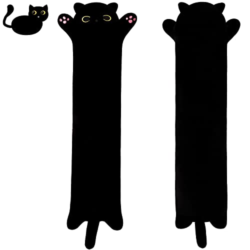SNOWOLF Cartoon-Katze, weiches Plüsch, langes Kissen, Kätzchen-Kissen, kuschelig, gefüllt, niedliche Plüschpuppe, Spielzeug, Plüschtiere, Geschenk (schwarz, 130 cm) von SNOWOLF