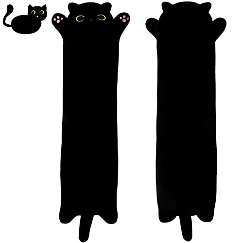 SNOWOLF Cartoon-Katze, weiches Plüsch, langes Wurfkissen, Kätzchen-Kissen, kuschelig, gefüllt, niedlich, Plüschtiere, Plüschtiere, Geschenk (schwarz, 50 cm, Vollschwarz von SNOWOLF