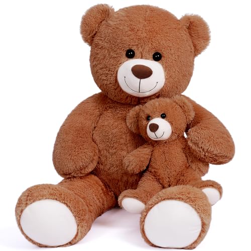 SNOWOLF FamilyBears Teddybär Große Plüschbär Kuscheltiere Spielzeug Teddybär Puppe für Kinder Freundin (Dunkelbraun, 39inch/100cm) von SNOWOLF