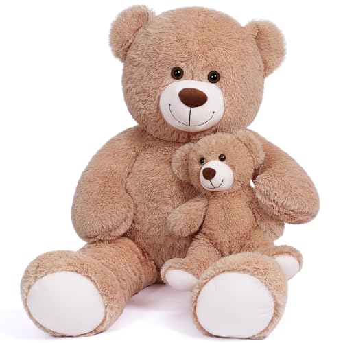 SNOWOLF FamilyBears Teddybär Große Plüsch Bär Kuscheltiere Spielzeug Teddybär Puppe für Kinder Freundin (Hellbraun, 39inch/100cm) von SNOWOLF