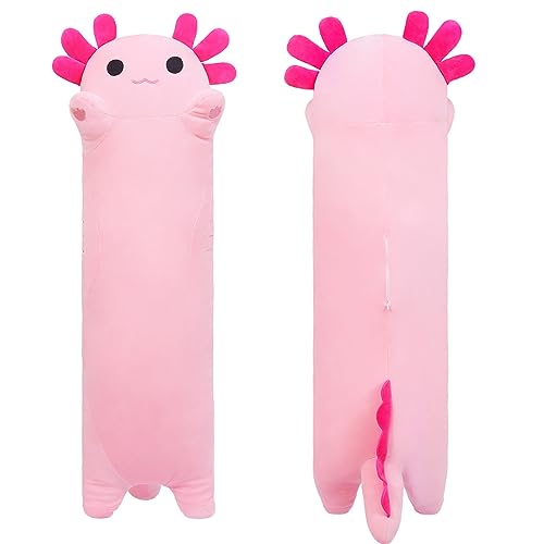 SNOWOLF Gefüllte Axolotl Lange Kissen Plüsch Tier Spielzeug Weiche Kawaii Stuff Kuscheltier Spielzeug Entzückende Umarmung Kissen für Kinder (50cm, rosa) von SNOWOLF