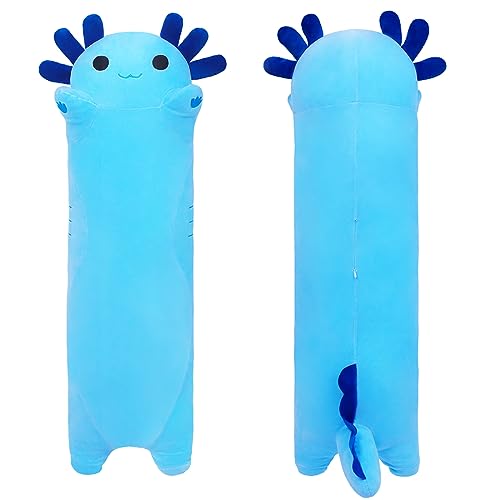 SNOWOLF Gefüllte Axolotl Lange Kissen Plüsch Tier Spielzeug Weiche Kawaii Stuff Kuscheltier Spielzeug Entzückende Umarmungskissen für Kinder (50cm, blau) von SNOWOLF