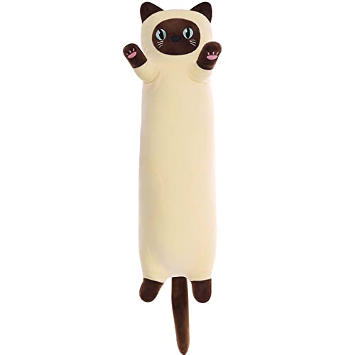 SNOWOLF Katze Weiche Kissen Plüsch Long Throw Schlafkissen Baumwolle Kätzchen Kissen Kuschelig Gefüllte Niedliche Plüschpuppe Spielzeug Stofftiere Plüschtier Geschenk (Beige, 70cm) von SNOWOLF