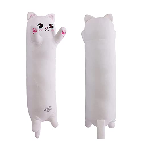 SNOWOLF Katze Weiche Kissen Plüsch Long Throw Schlafkissen Baumwolle Kätzchen Kissen Kuschelig Gefüllte Niedliche Plüschpuppe Spielzeug Stofftiere Plüschtier Geschenk (Weiß, 110cm) von SNOWOLF