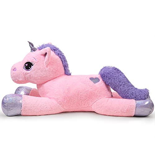SNOWOLF Riesen Plüsch Spielzeug Einhorn Große Plüsch Tier Spielzeug Plüsch Kissen Großes Pferd Plüsch Flauschige Einhorn Plüsch Puppe Geschenk für Kinder Mädchen Jungen(Rosa,110cm) von SNOWOLF