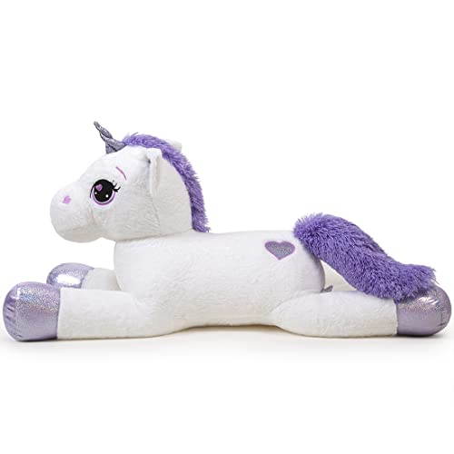 SNOWOLF Riesen Plüsch Spielzeug Einhorn Große Plüsch Tier Spielzeug Plüsch Kissen Großes Pferd Plüsch Flauschige Einhorn Plüsch Puppe Geschenk für Kinder Mädchen Jungen(weiß,110cm) von SNOWOLF