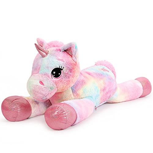 SNOWOLF Riesen Plüsch Spielzeug Einhorn Großes Plüsch Tier Spielzeug Plüsch Kissen Großes großes großes Pferd Plüsch Fluffy mehrfarbiges Einhorn Geschenk für Kinder Mädchen Jungen(Rosa,80cm) von SNOWOLF