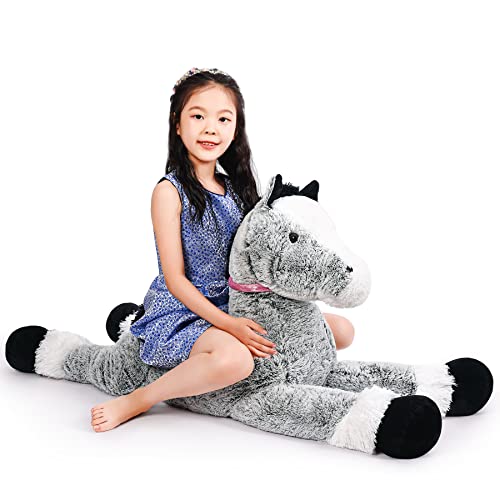 SNOWOLF Riesen Plüsch Pferd, Einhorn Plüsch Tier Spielzeug Puppe, Grau, 120cm von SNOWOLF