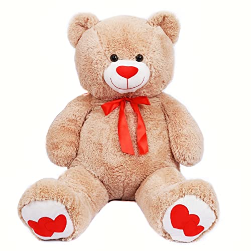 SNOWOLF Riesen XXL Liebe Herz Teddybär Plüsch Kuschelbär Plüschbär mit Knopfaugen 110cm, Groß Weiches Teddy Bear Stofftier Geschenk ​am Geburtstag, Valentinstag oder Weihnachten（1.1m, Hellbraun） von SNOWOLF