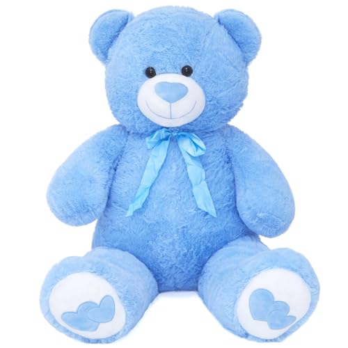 SNOWOLF Riesen XXL Teddybär Plüsch Kuschelbär Plüschbär mit Knopfaugen 110cm, Groß Weiches Teddy Bear Stofftier Geschenk ​am Geburtstag, Valentinstag oder Weihnachten（1.1m, blau） von SNOWOLF