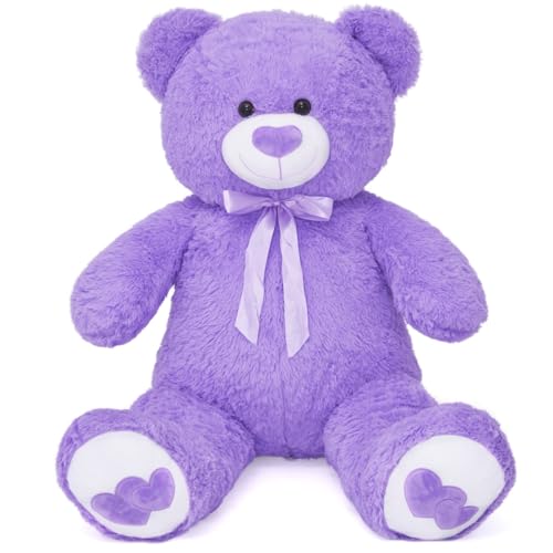 SNOWOLF Riesen XXL Teddybär Plüsch Kuschelbär Plüschbär mit Knopfaugen 110cm, Groß Weiches Teddy Bear Stofftier Geschenk ​am Geburtstag, Valentinstag oder Weihnachten（1.1m, lila）, Heartpurple von SNOWOLF