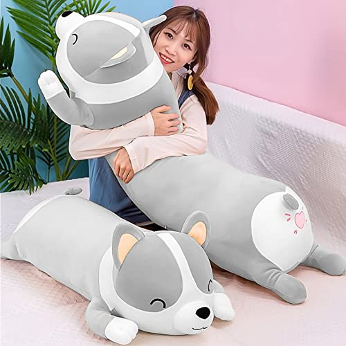 SNOWOLF Shiba Inu Plüschkissen, Plüschtier, Hund, süßer Corgi Akita, weiches Plüschtier, Komfortkissen, Geschenke für Mädchen und Jungen (Grau, 58cm) von SNOWOLF