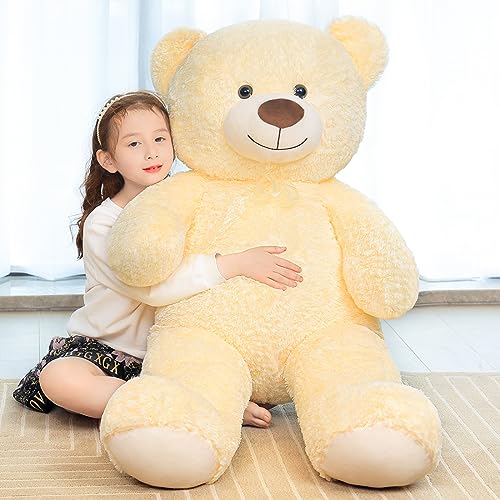 SNOWOLF Teddybär, niedliches Stofftier, Plüschtier, 130 cm, großer Bär, Kuschelpuppe, Geschenk für Kinder, Jungen, Mädchen, Geburtstag, Weihnachten, Valentinstag (1.3m, Beige) von SNOWOLF