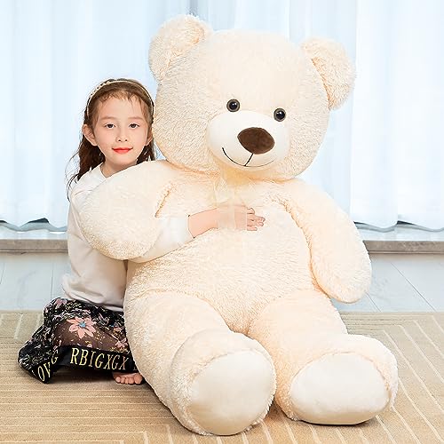 SNOWOLF Teddybär, niedliches Stofftier, Plüschtier, 130 cm, großer Bär, Kuschelpuppe, Geschenk für Kinder, Jungen, Mädchen, Geburtstag, Weihnachten, Valentinstag (1.3m, cremefarben) von SNOWOLF