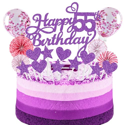 Cake Topper 55 Kuchendeko Geburtstag Frauen Purpur Rosa Happy 55.Birthday Kuchen Deko Tortendeko Geburstagstorte von SNOWZAN
