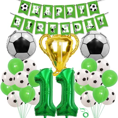 SNOWZAN 25 Stück Fussball Deko Geburtstag Set Fußball Luftballons Für Kinder Fußballfan-geburtstagsfeier Fußball Kindergeburtstag Party Deko Fussball Happy Birthday Banner Fußball 11.geburtstag Deko von SNOWZAN