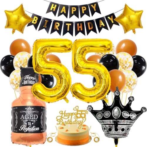 SNOWZAN 55 Geburtstag Deko Mann Frauen Schwarz Gold Party Deko 55 Geburtstag Männer Frauen Deko 55. Geburtstag Mann Geburtstagsdeko 55 Mann Happy Birthday Girlande Luftballon 55.geburtstag Mann Frau von SNOWZAN