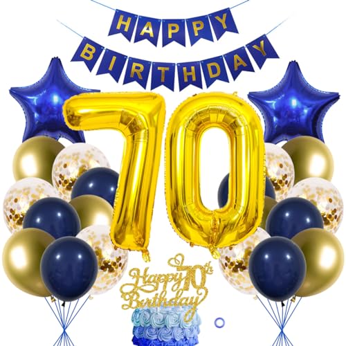 SNOWZAN 70. Geburtstag Dekorationen Blau Gold für Frauen und Männer - Luftballon Girlande, Tortendeko, 70 Jahre Deko von SNOWZAN