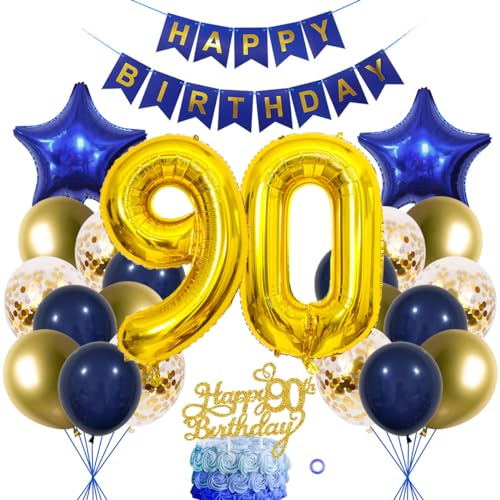 SNOWZAN 90. Geburtstag Dekorationen Blau Gold für Frauen und Männer - Luftballon Girlande, Tortendeko, 90 Jahre Deko SNOWZAN 90. Geburtstag Dekorationen Blau Gold für Frauen und Männer - Luftballon Girlande, Tortendeko, 90 Jahre Deko von SNOWZAN