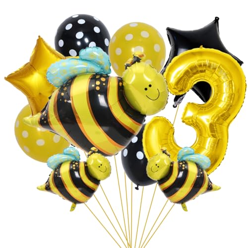 SNOWZAN Bienen Geburtstagsdeko 3. Geburtstag Mädchen Junge Biene Deko Luftballons Biene 3 Jahre Geburtstag Deko Gelb Bienen Folienballon Zahlen Ballon Zahl 3 Für Biene Kinder Geburtstag Bee Party von SNOWZAN