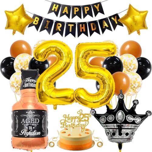 SNOWZAN Luftballon 25.geburtstag Junge Mädchen 25 Geburtstagdeko Happy Birthday Deko 25 Geburtstag Mädchen 25 Party Deko Schwarze Gold 25 Jahre Geburtstagdeko 25 Ballon Deko 25er Deko Geburtstag von SNOWZAN