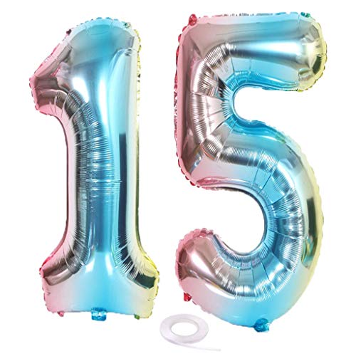 SNOWZAN XL Zahlen Ballon Nummer 15.Luftballon Regenbogen Mädchen Junge Luftballons Zahl 15.Geburtstag Deko Blau Rose Bunt Schillernde 15 Jahre FolienBallon 32 zoll Riesen Helium Happy Birthday Party SNOWZAN XL Zahlen Ballon Nummer 15.Luftballon Regenbogen Mädchen Junge Luftballons Zahl 15.Geburtstag Deko Blau Rose Bunt Schillernde 15 Jahre FolienBallon 32 zoll Riesen Helium Happy Birthday Party von SNOWZAN