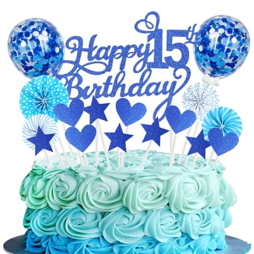 Tortendeko 15 Geburtstag NavyBlau Mädchen Junge 15 Jahre Geburtstag Kuchen Deko Happy Birthday 15 Glitter Cake Topper 15.kuchendeko Geburtstag Happy 15th Birthday Tortendeko 15 Geburtstag Mädchen von SNOWZAN