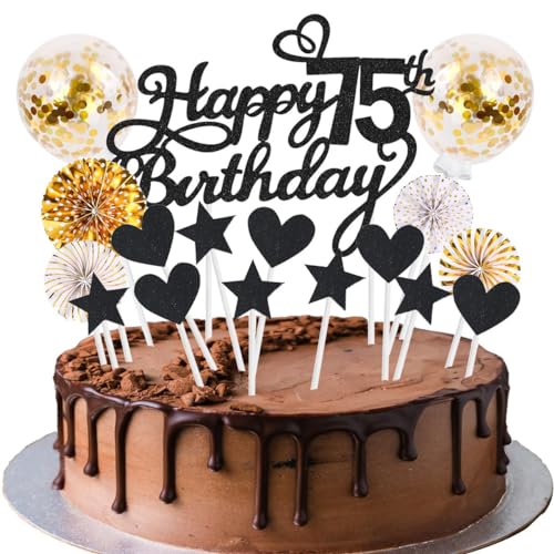 Tortendeko Geburstagstorte Happy Birthday Kuchendeko Schwarz Gold 75 Geburtstag Frauen Männer Kuchen Deko Glitter Cake Topper Tortendeko Geburstagstorte Happy Birthday Kuchendeko Schwarz Gold 75 Geburtstag Frauen Männer Kuchen Deko Glitter Cake Topper von SNOWZAN