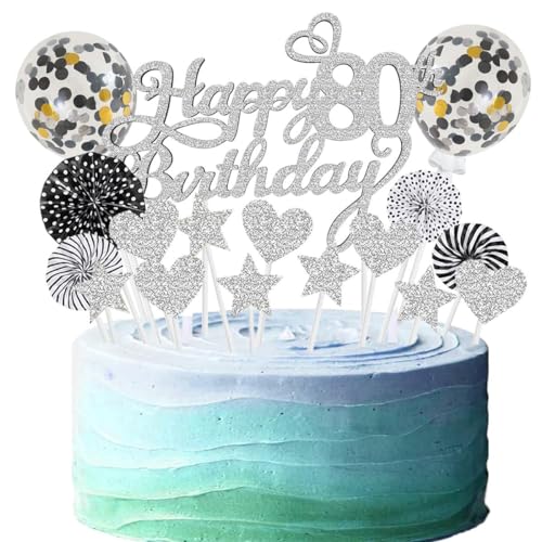Tortendeko 80 Geburtstag Happy Birthday Kuchendeko Silber Schwarz für Frauen Männer Glitter Cake Topper Tortendeko 80 Geburtstag Happy Birthday Kuchendeko Silber Schwarz für Frauen Männer Glitter Cake Topper von SNOWZAN