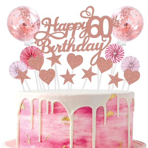 Tortendeko Geburstagstorte Happy Birthday Kuchendeko rosegold Tortendeko 60 Geburtstag Frauen Männer Happy Birthday Kuchen Dekoration Glitter Cake Topper 60 Geburtstag Happy 60th Birthday Tortendeko von SNOWZAN