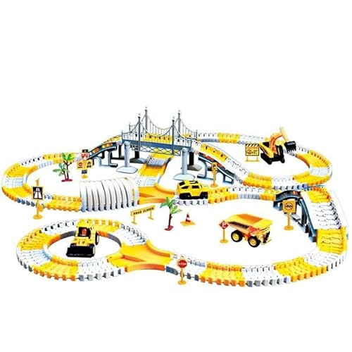 SNZ 221 Stück Autorennbahn Rennbahn Set, Auto-Spielzeug – Flexiblen Schienen, DIY-Bahn, BAU-Spielzeug Set, Flexible Track Kran Spiele – Geschenke für Kinder 3 4 5 6 Jahre alt Jungen Mädchen von SNZ