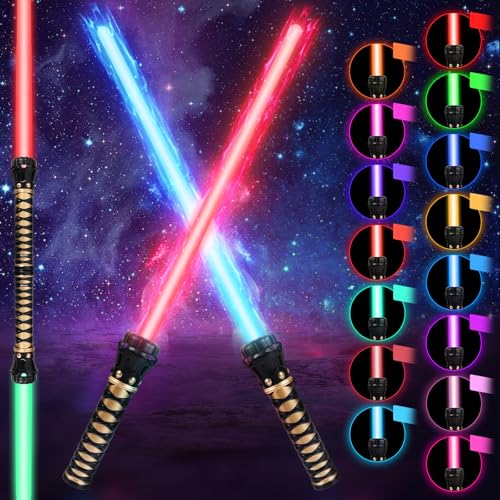 SOARFLY Lichtschwert Laserschwert 15 Farben, 2 Stück Lichtschwert Kinder Erwachsene FX Laserschwert Simulierter Filmkampf-Soundfonts für Party, Cosplay, Geschenk von SOARFLY