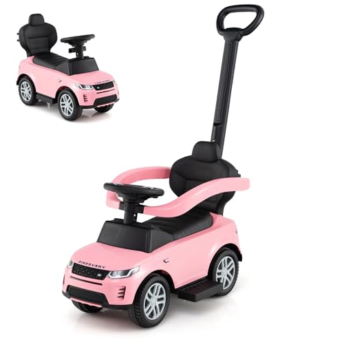 SOARS 3 in 1 Land Rover Rutschauto, Rutschfahrzeug mit Abnehmbarer Schiebstange, verstellbarem Schutzbügel, einklappbaren Fußstützen, Hupe, Stauraum, Spielzeugauto für Kinder ab 1 Jahr (Rosa) von SOARS