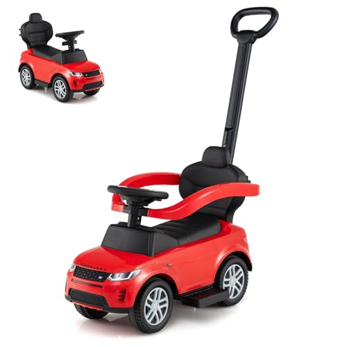 SOARS 3 in 1 Land Rover Rutschauto, Rutschfahrzeug mit Abnehmbarer Schiebstange, verstellbarem Schutzbügel, einklappbaren Fußstützen, Hupe, Stauraum, Spielzeugauto für Kinder ab 1 Jahr (Rot) von SOARS