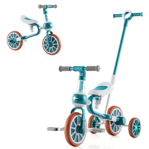 SOARS 4 in 1 Laufrad, Kinder Dreirad mit 4-stufig verstellbarem Schiebegriff, 2-stufigem Sattel, abnehmbaren Pedalen, Lauffahrrad Lauflernhilfe für Kinder ab 1 Jahre (Grün) von SOARS