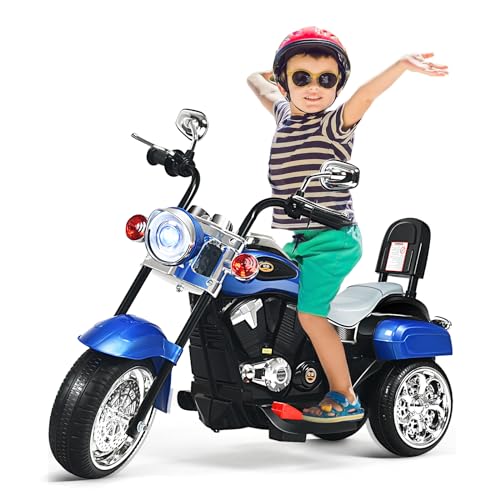 SOARS 6V Kinder Elektro Motorrad, Kindermotorrad Dreirad mit verstellbarem Scheinwerfer, Sound, Hupe, Rückspiegel, Pedale, 2,5-3 km/h, Elektrofahrzeug für Kinder ab 3 Jahren (Blau) von SOARS