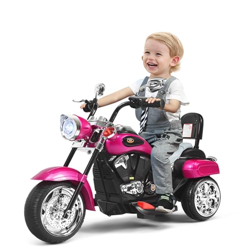 SOARS 6V Kinder Elektro Motorrad, Kindermotorrad Dreirad mit verstellbarem Scheinwerfer, Sound, Hupe, Rückspiegel, Pedale, 2,5-3 km/h, Elektrofahrzeug für Kinder ab 3 Jahren (Rosarot) von SOARS