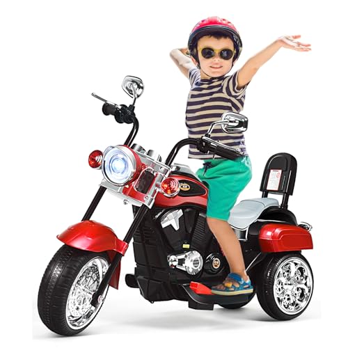 SOARS 6V Kinder Elektro Motorrad, Kindermotorrad Dreirad mit verstellbarem Scheinwerfer, Sound, Hupe, Rückspiegel, Pedale, 2,5-3 km/h, Elektrofahrzeug für Kinder ab 3 Jahren von SOARS