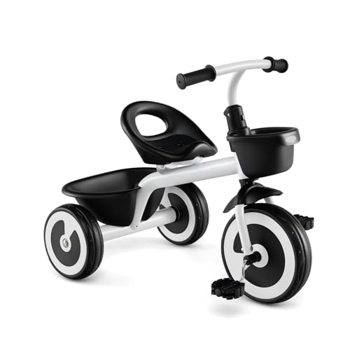 SOARS Dreirad für Babys, mitwachsend, 18-60 Monate, bis 25 kg, Babyfahrrad mit bequemem Sitz, verstellbar in 2 Positionen, stabile Dreiecksstruktur, 2 Aufbewahrungskörbe, rutschfeste Räder (weiß) von SOARS