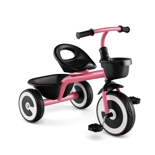 SOARS Dreirad für Babys, mitwachsend, 18-60 Monate, bis 25 kg, Babyfahrrad mit bequemem Sitz, verstellbar in 2 Positionen, stabile Dreieckstruktur, 2 Aufbewahrungskörbe, rutschfeste Räder (Rosa) von SOARS