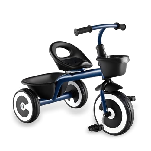SOARS Dreirad für Babys, mitwachsend, 18-60 Monate, bis 25 kg, Babyfahrrad mit bequemem Sitz, verstellbar in 2 Positionen, stabile Dreieckstruktur, 2 Aufbewahrungskörbe, rutschfeste Räder (dunkelblau) SOARS Dreirad für Babys, mitwachsend, 18-60 Monate, bis 25 kg, Babyfahrrad mit bequemem Sitz, verstellbar in 2 Positionen, stabile Dreieckstruktur, 2 Aufbewahrungskörbe, rutschfeste Räder (dunkelblau) von SOARS