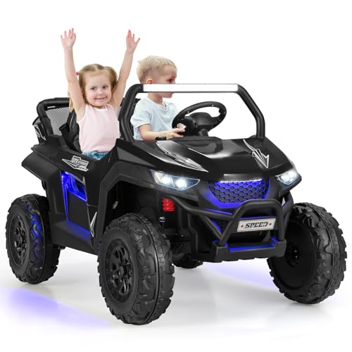 SOARS Elektroauto für Kinder 2 Sitzer, Kinder Auto mit 2,4G Fernbedienung, Kinderauto 12V mit Licht & Musik, Bluetooth, Elektrofahrzeuge Doppeltür, Jeepauto für Kinder ab 3 Jahren (Schwarz) von SOARS