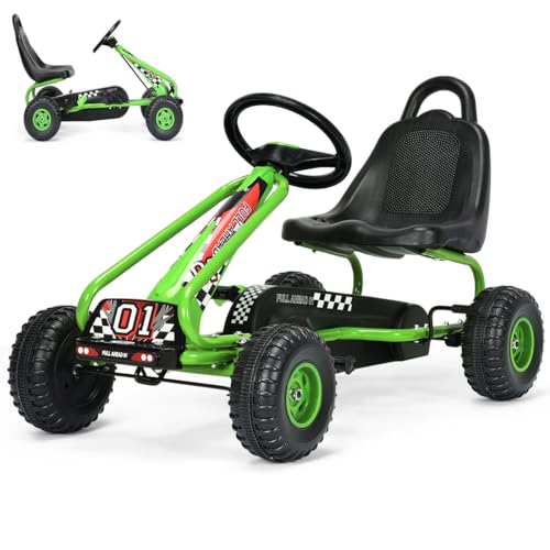 SOARS Gokart, Tretauto mit verstellbarem Sitz & Fußpedal, Go Kart mit Handbremse, Kinderspielfahrzeug Vorwärts- und Rückwärtsfunktion, Kinderfahrzeug bis 30 kg belastbar, für Kinder ab 3 Jahren (Grün) SOARS Gokart, Tretauto mit verstellbarem Sitz & Fußpedal, Go Kart mit Handbremse, Kinderspielfahrzeug Vorwärts- und Rückwärtsfunktion, Kinderfahrzeug bis 30 kg belastbar, für Kinder ab 3 Jahren (Grün) von SOARS