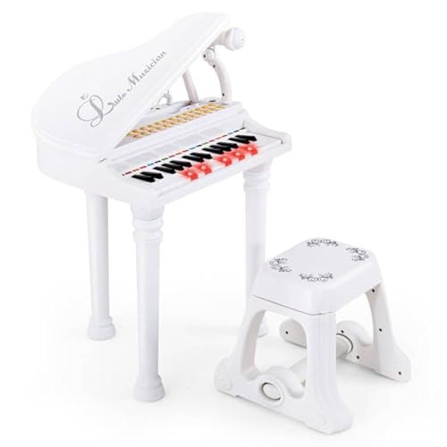 SOARS Keyboard Kinder 31 Tasten, Klavier Kinder mit Mikrofon & Hocker, 3 Lehrmodi & Lichtgeführte Lernfunktion, Musikspielzeug mit multiinstrumentalen Klängen (Weiß) von SOARS